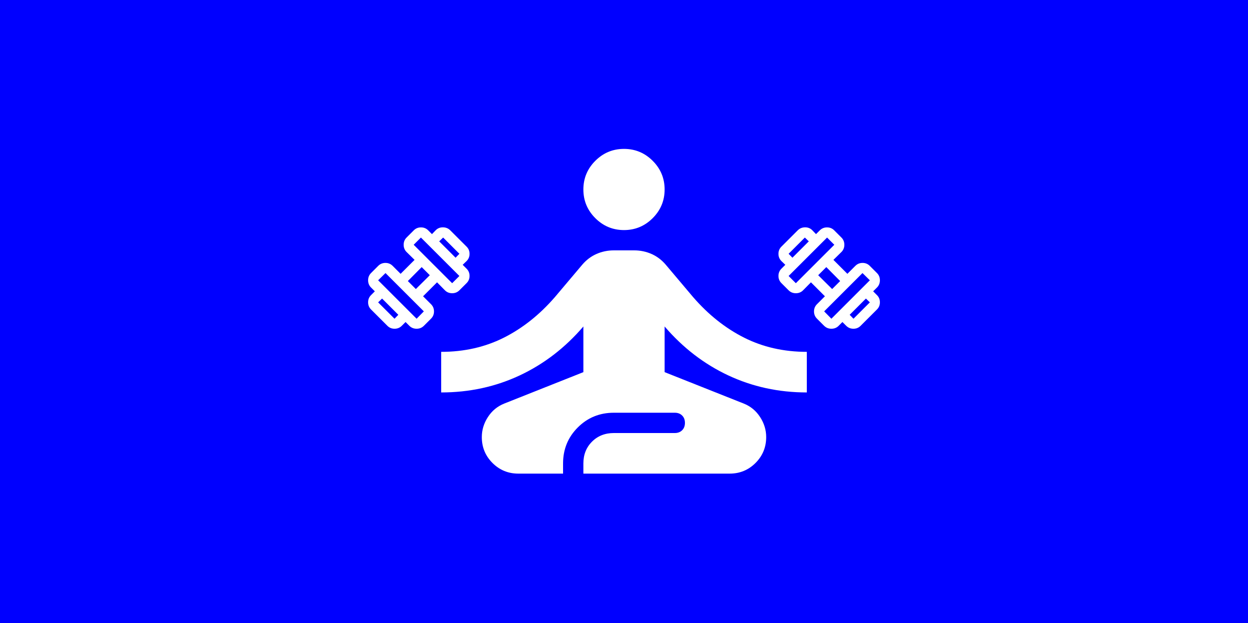 A figure sitting in the lotus position with two floating dumbbells